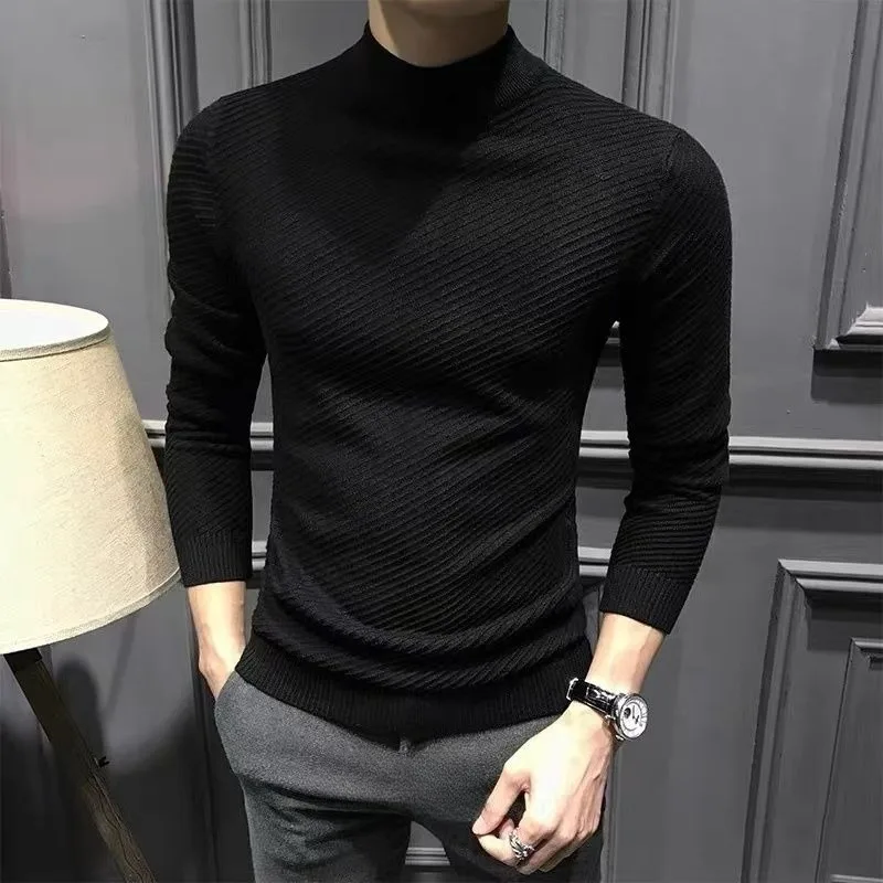 

Men's semi-high neck sweater 2026 new spring autumn and winter men's fitted Korean-style knitted mid-neck base sweater comfort