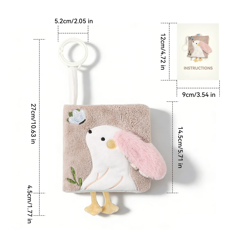 Livro Sensorial de Pano Macio Coelhinho, Brinquedos de Bebê 3D para Aprendizagem Precoce, Brinquedos para Carrinho de Bebê, Brinquedos Multifuncionais para Bebês de 0 a 12 Meses