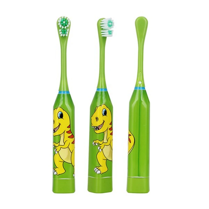 SANQ 2Pcs Children Electric Toothbrush Cartoon Pattern Double-Sided Electric Teeth Brush For Kids With 4 Pcs Head Green & Red