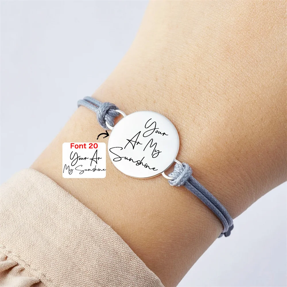 

Custom Name Bracelets Stainless Steel Engraved Letter Round Bracelet Personalize Customize Adjustable Rope Chain Bangle Jewelry