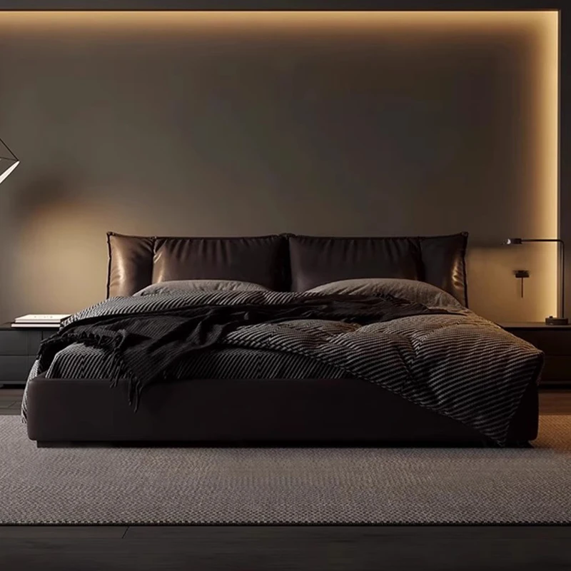 Floor European Luxury Bed Double King Size Bedroom Sleeping Leather Bed Simple Space Saving Camas De Casal Trendy Furniture