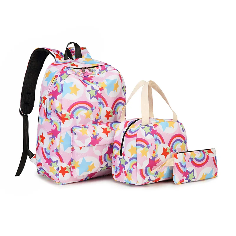 3pcs/set Rainbow Printing School Bags Backpacks Schoolbag Fashion Kids Lovely Backpack For Children Girls School bag Student