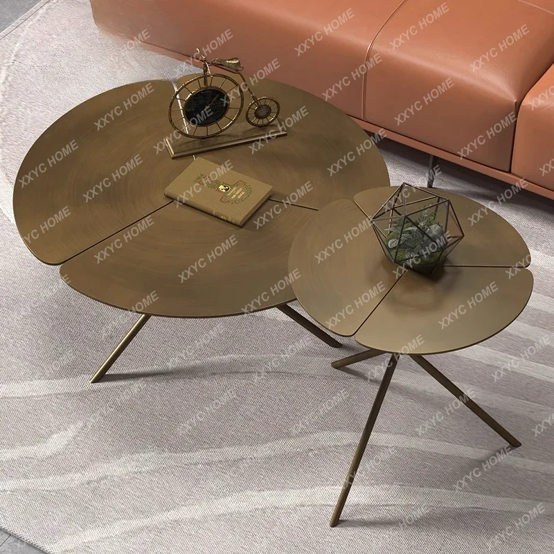 Round coffee table petal living room, corner few bronze brushed edge few