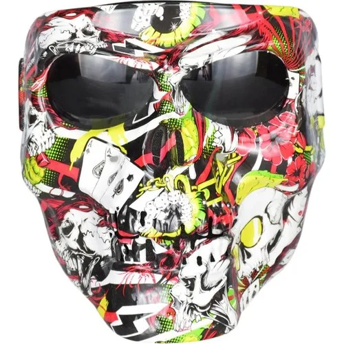 Lnshop Motorcycle Skull Face Mask Goggles - Scrawt Pattern- (Moto Bike) red + Black Glasses (From Abroad)