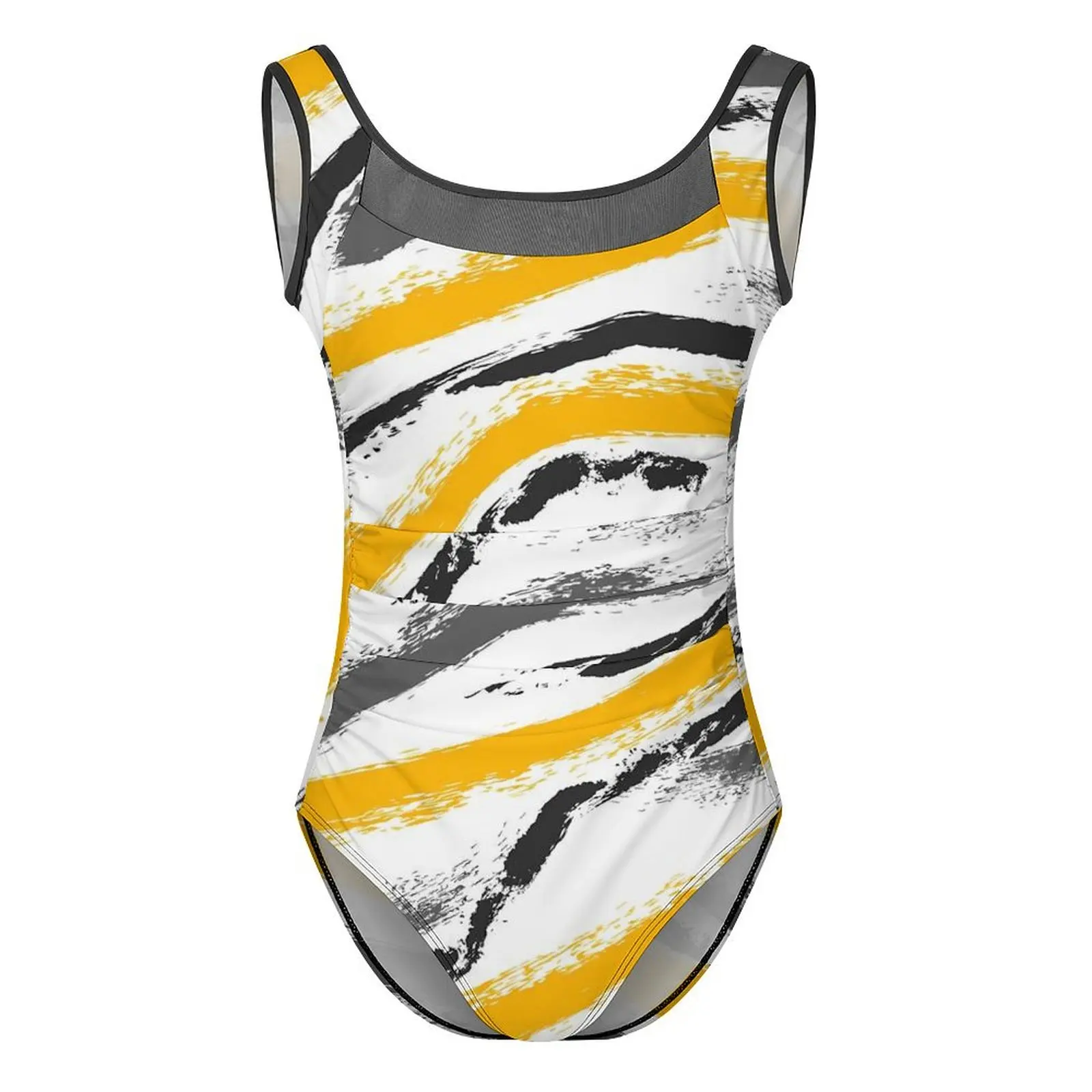 Bodysuit Push Up com pincel texturizado, amarelo e preto, roupa de banho sexy, estética esportiva Monokini, 1 pc