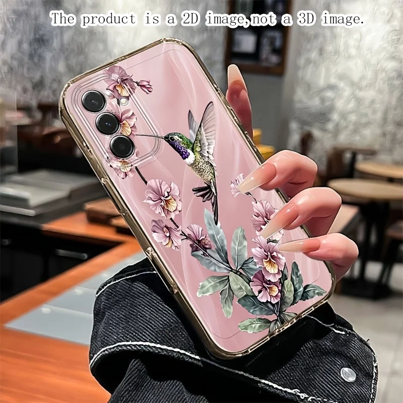 Hummingbird Kiss Pink Orchid Pattern Phone Case Suitable for Samsung Galaxy S26 S25 S24 S23 S22 S21 S20 FE/Ultra/Plus Anti Drop