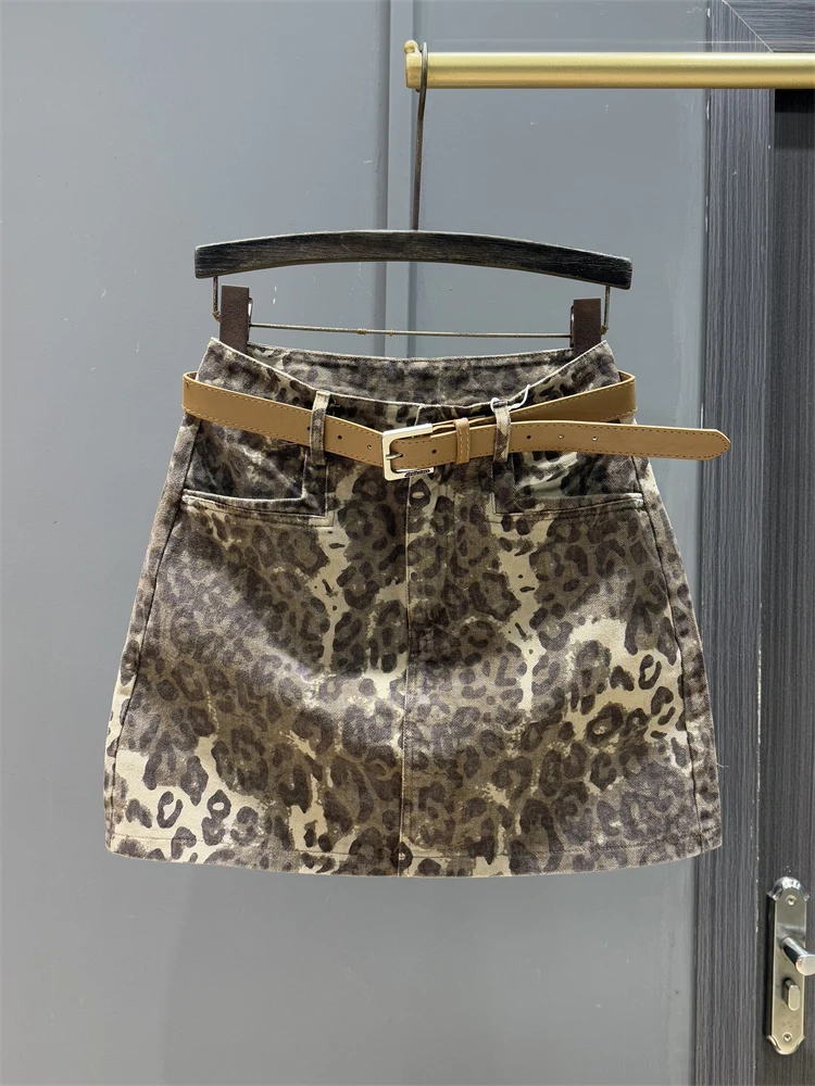 Retro Leopard Print Skirt Women's Spring Summer Small High Waist A Word Hip Skirt Anti-light Sexy Hot Girl Short Jupe Mujer