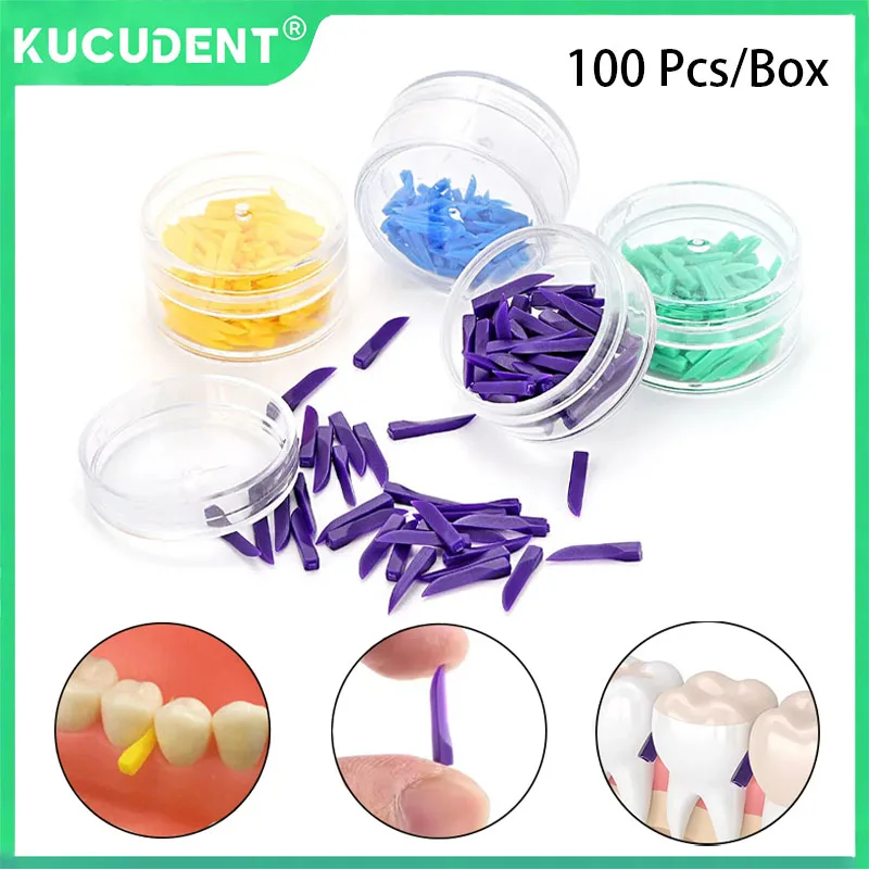

100 шт./кор., стоматологические пластиковые клинья, одноразовые межзубные композитные клины для зазоров между зубами, красочные S/M/X/XL, материал для наполнения стоматологии