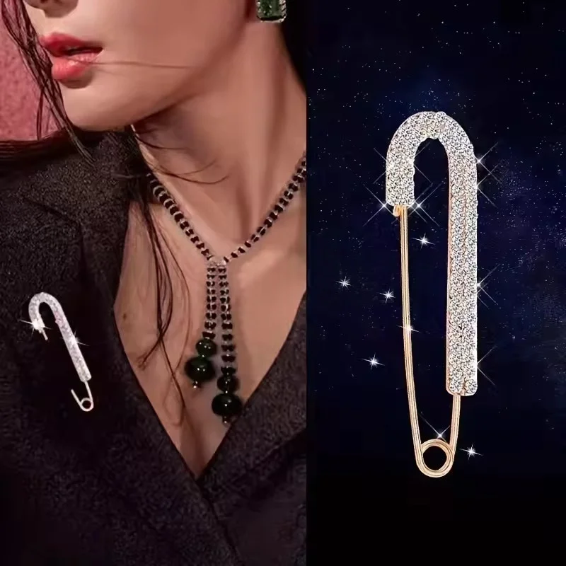 Luxury Elegent Gold Color Crystal Zircon Pins Fashion Women Rhinestones Brooches Safety Metal Pin Shawl Scarf Jeans Buckle Party image 5