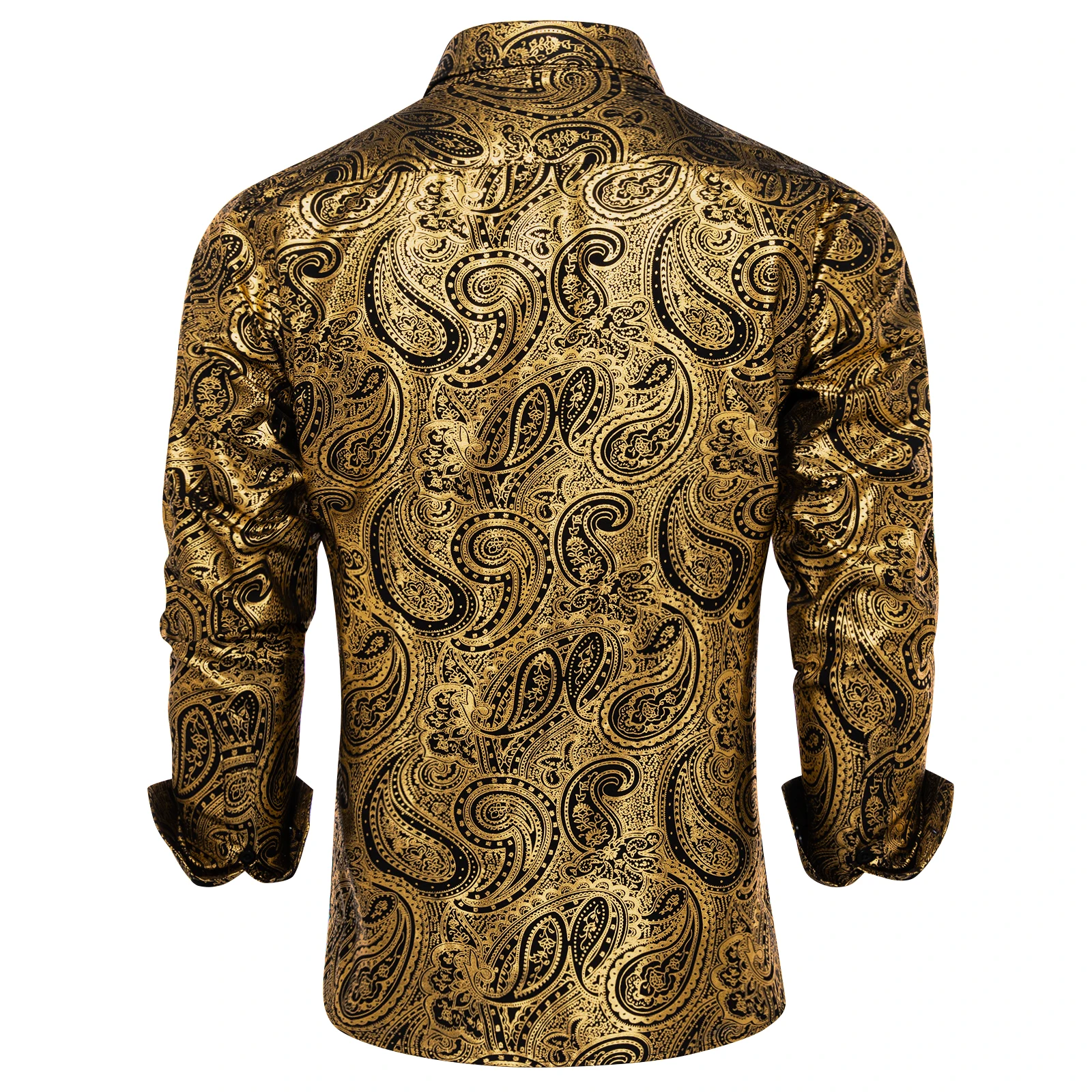 Luxury Yellow Paisley Long Sleeve Silk Shirts for Men Slim Fit Turn Down Collar Western Cowboy Dress Shirt for Wedding Prom