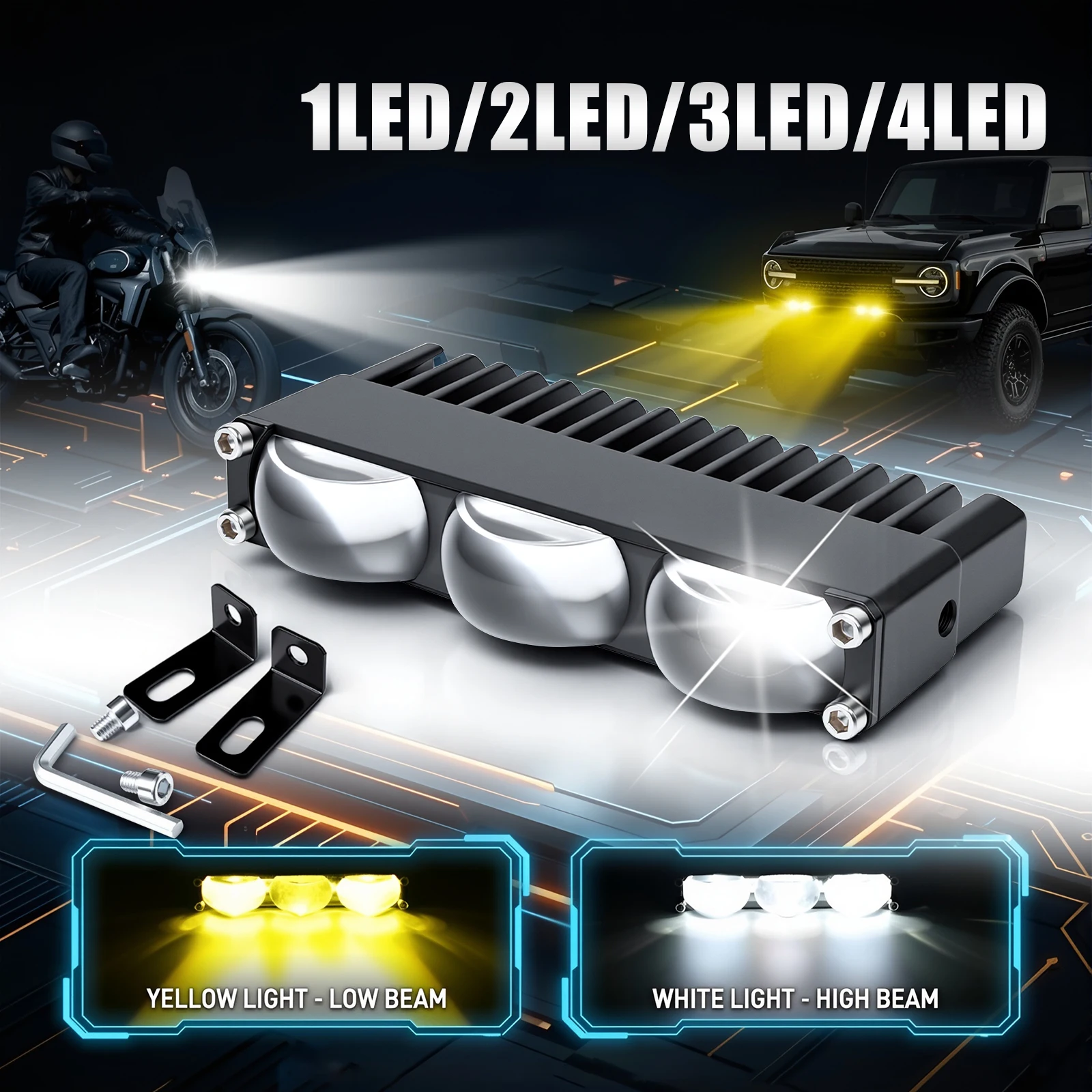 Car Spot Light, Yellow and White Dual Color Grille Light, LED Light Strip Auxiliary Light, Roof Lighting Accesso
