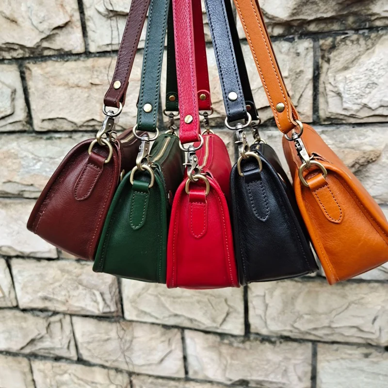 Factory Direct Sales 2021 Autumn Classic Vintage Leather Women Bag Vegetable Tanning First Layer Cowhide Handmade One-Shoulder C