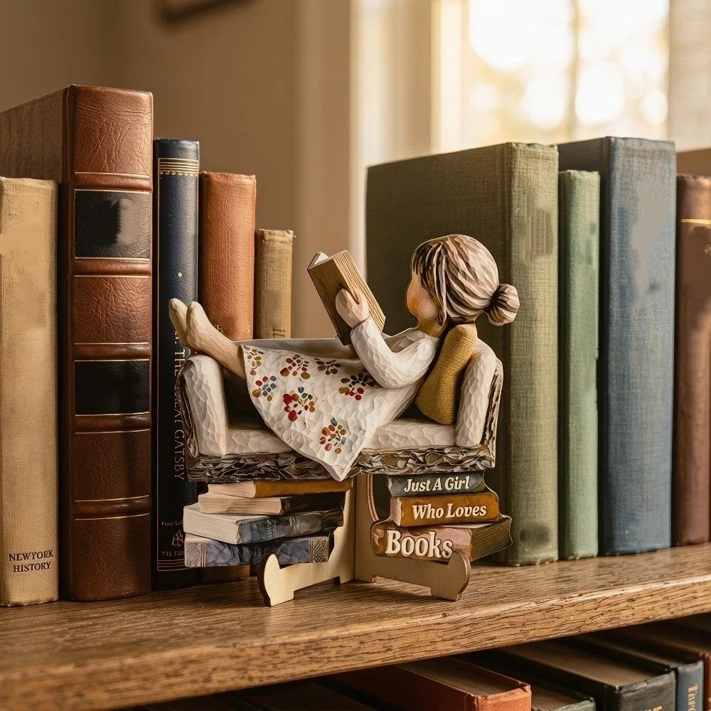 2D Flat Printed Wooden Reading Girl Figurine Just a Girl Who Loves Books with Stand Love Reading Girl Ornament Anti-Fading