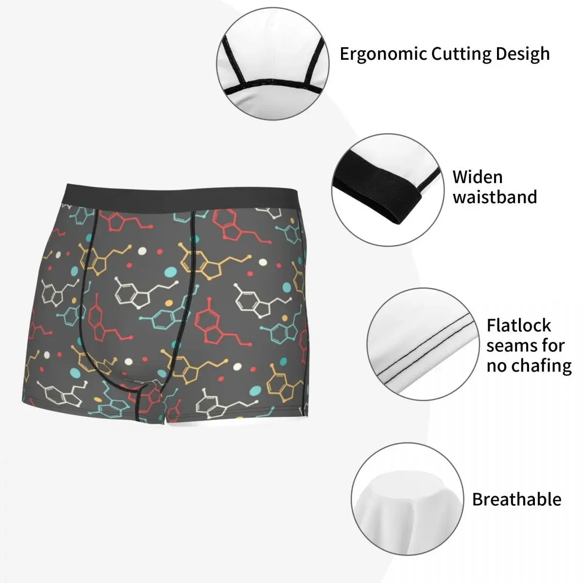 Roupa Interior Fisiológica Masculina, Geometria Design, Química, Ciência, Humor, Boxer Shorts, Calcinhas, Cueca de cintura média, S-XXL