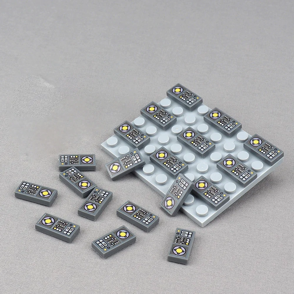 MOC 10PCS Part Bricks Printed 3069 3069pb0847 1x2 Printing Slider Button Mecha Pattern Building Blocks Plate Board Toys Kid Gift