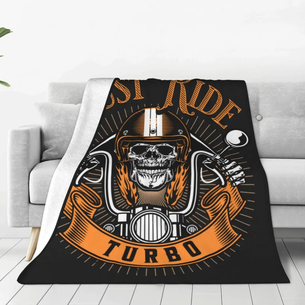 Motorcycle Biker Skull Blanket Vintage Camping Flannel Throw Blanket Warm Soft Couch Bed Custom DIY Bedspread Gift