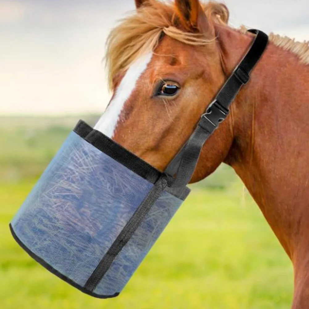 馬の餌袋-メッシュ穀物フィーダー-調節可能なストラップ付き-馬の口輪フィーダーバッグ-ネットフィーダーバッグ-ガーデンツール