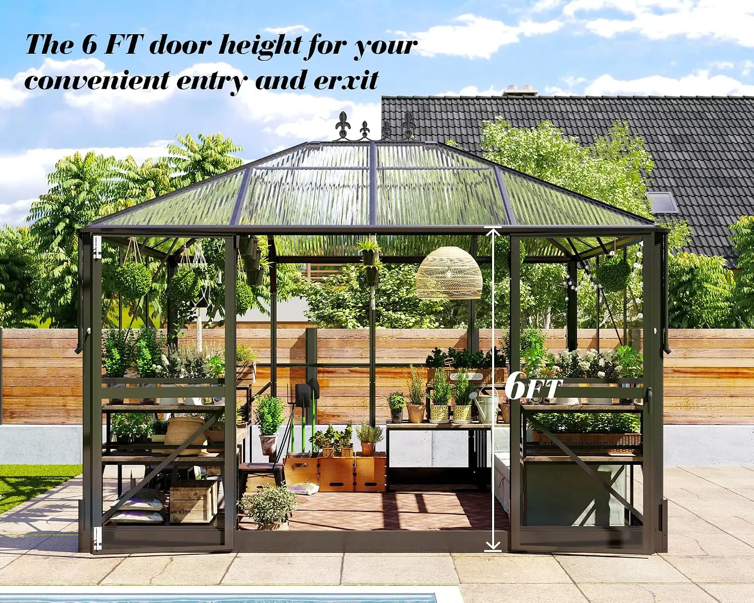 11x8.3x8.6 FT Outdoor Polycarbonate Greenhouse with Clear Panels, Customized