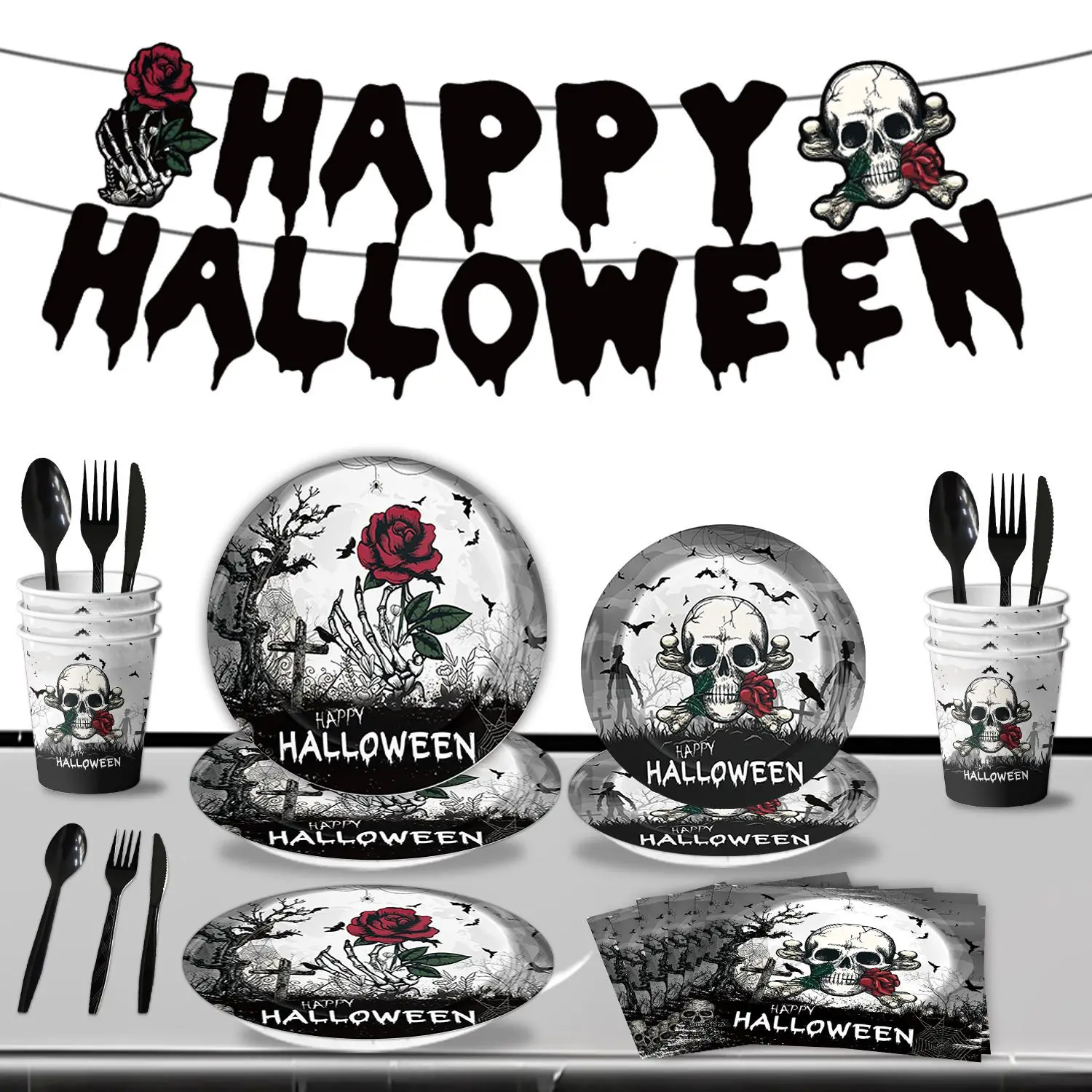 Disney Halloween The Nightmare Before Christmas Disposable Tableware Banner Balloon Paper Cup Family Party Event Decorations