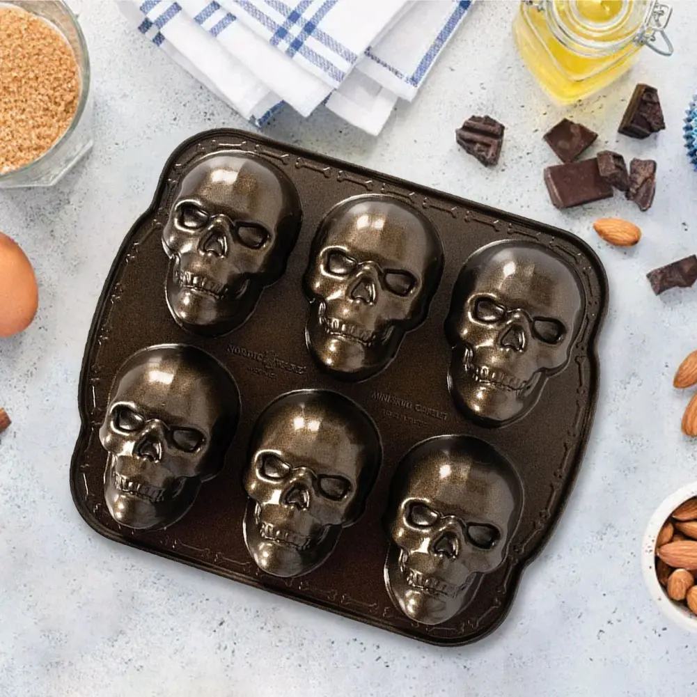 Moules à Gâteaux en Forme de Crâne d'Halloween, à 6 Cavités, Modules en Acier Inoxydable, pour Chocolat, Bonbons