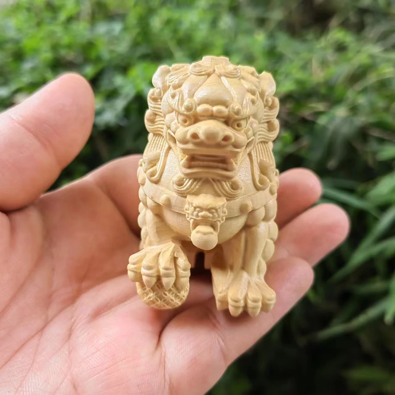 Pair Wood carving Beijing Lions Dogs Statues wood Chinese Feng Shui Decor Prosperity Home and office Sculpture Gift for House