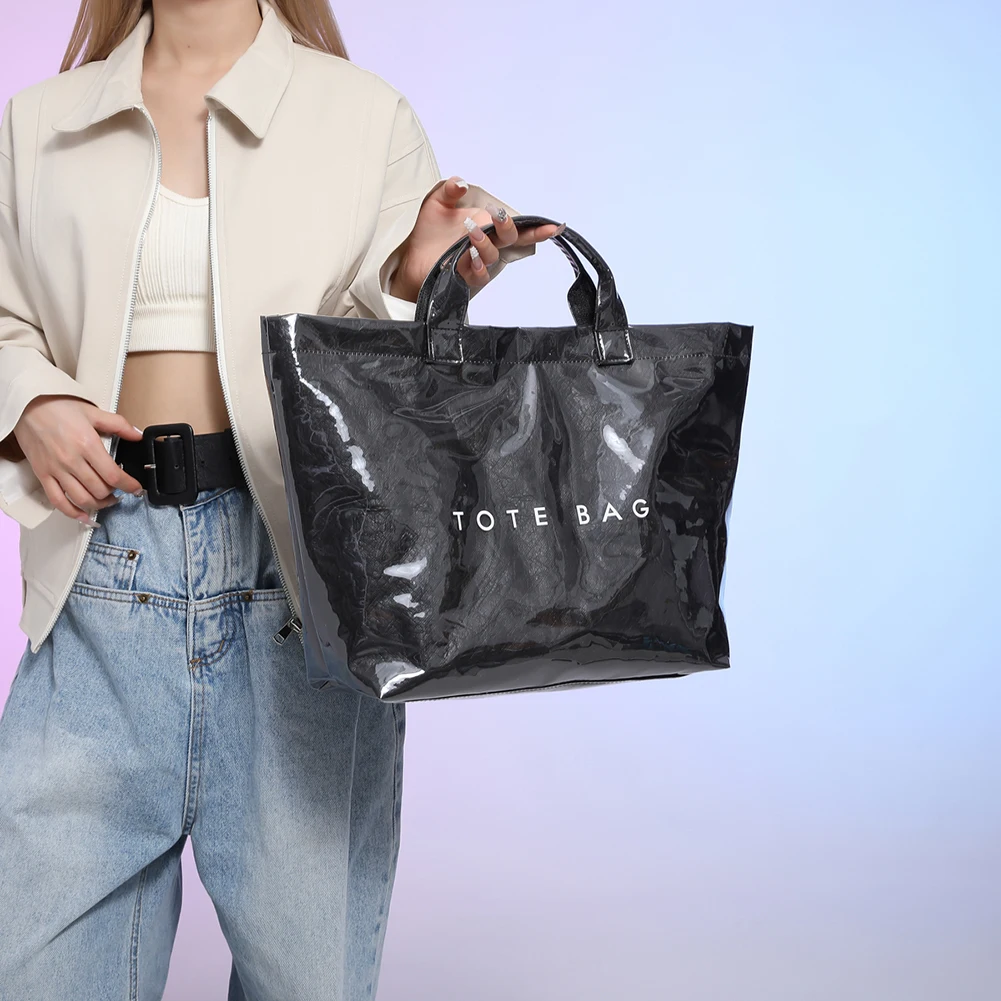 

PVC Tote Bag Large Capacity Travel Shopping Bag Y2K Satchel Purse for Women Work Shopping Travel