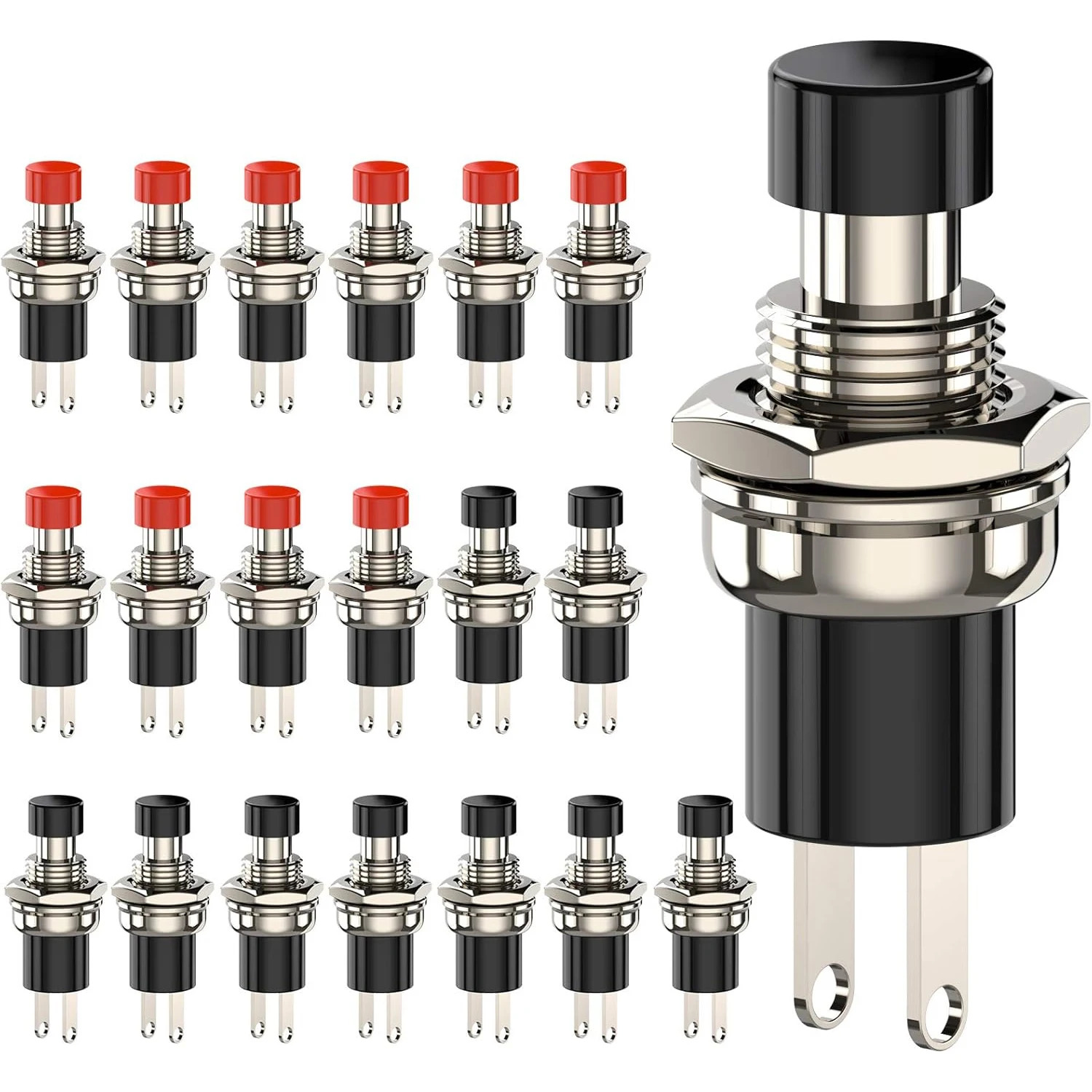 20pcs Momentary Push Button Switch, 1A 250VAC SPST Mini Pushbutton Switches Normally Open(NO) Black & Red Cap