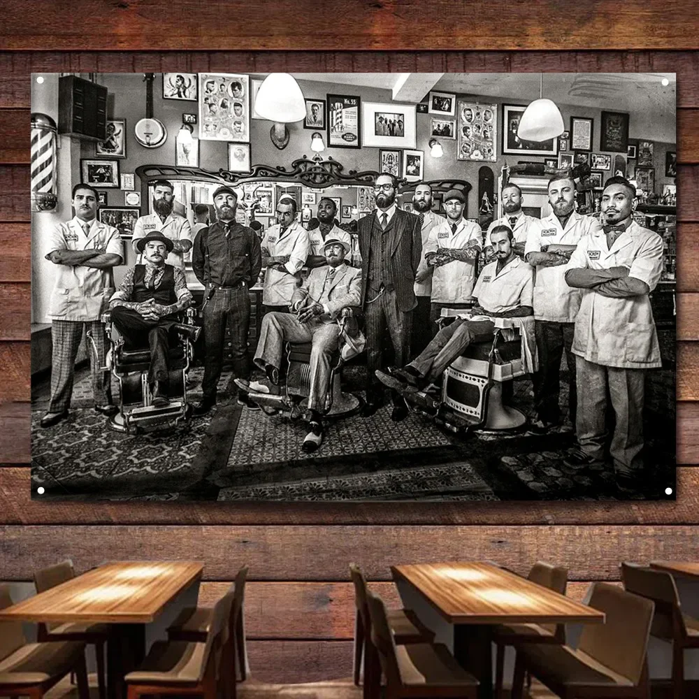 Haircut and Shaving Flag Wall Charts Barber Shop Wall Art Banner Indoor Decor Tapestry Hairstyling Poster Prints Canvas Printing