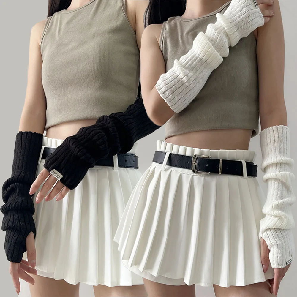 Harajuku Girls Y2K Sweet Knitted Arm Warmers Long Sleeve Fingerless Gloves Punk Gothic Fingerless Mittens Arm Covers Arm Sleeves