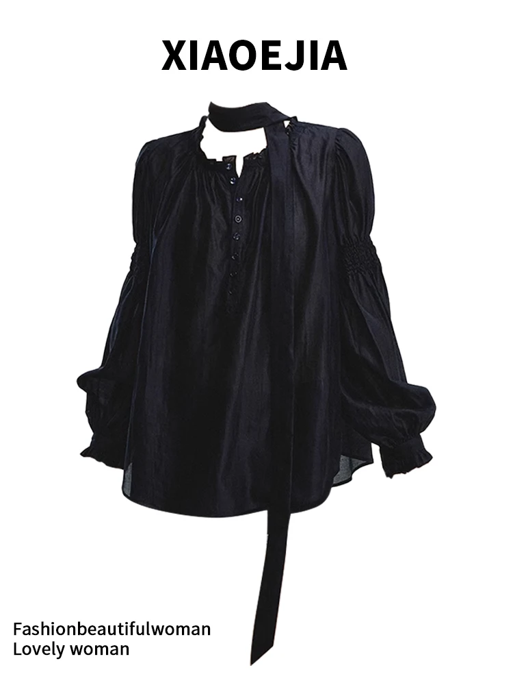 

Women Clothes Black Shirts and Blouses Y2k 90s Aesthetic Vintage Korean Harajuku Fashion 2000s Long Sleeve Shirt Top Autumn 2025