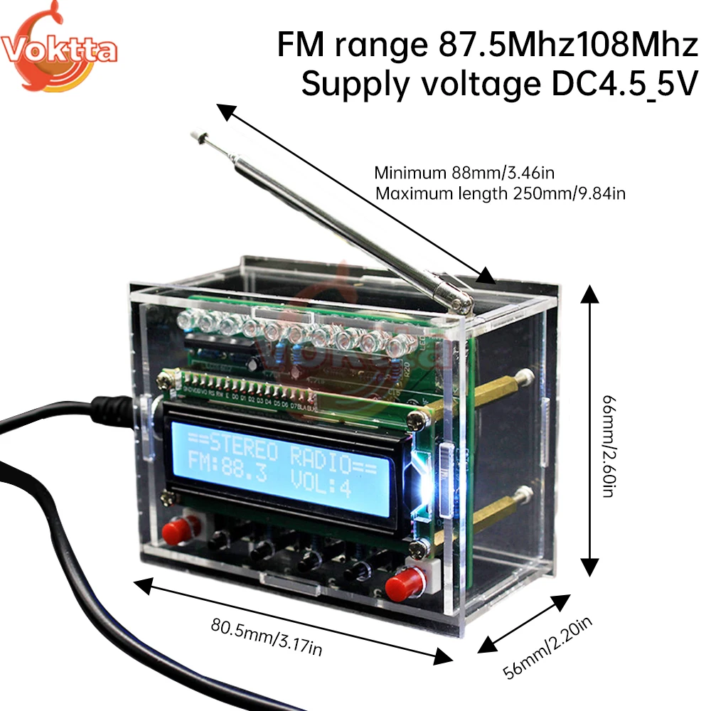 RDA5807 FM Radio Electronic Kit 87-108MHZ Adjustable Frequency Module LCD Display DIY Radio Soldering Practice Assembly Kits