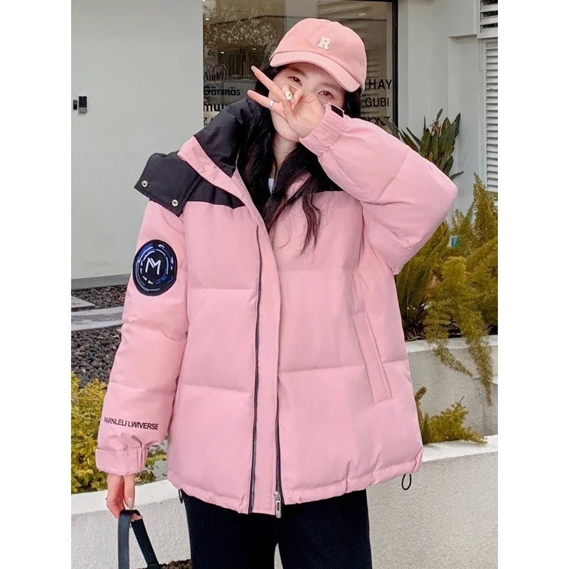 

Утепленная хлопковая куртка с капюшоном 2025: Новинка зимы, в стиле колор-блок, для пар, в университетском стиле, теплая, толстая, модная куртка-пуховик для мужчин и женщин