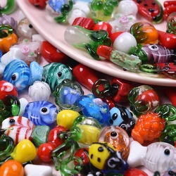 6Pcs/Lot Mix Glass Fruit Vegetables Cherry Watermelon Hot Pepper Pumpkin Charms Lampwork Sea Animal Fish Insect Pendant Jewelry