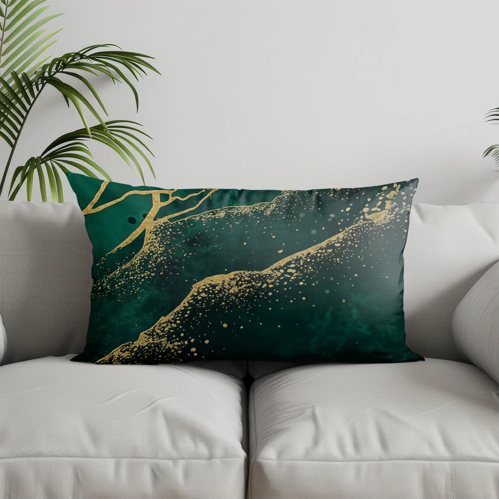 Home Decor Green & Gold Geometric Pillowcase Suitable For Sofa Bedroom Car Pillow Cover Cushion Rectangular Back Cushion view 5