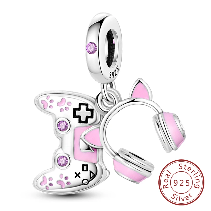 Charm-Anhänger aus 925er-Sterlingsilber, rosa, passend für Original-Charm-Armbänder, Halsketten, Perlen, DIY-Schmuckzubehör