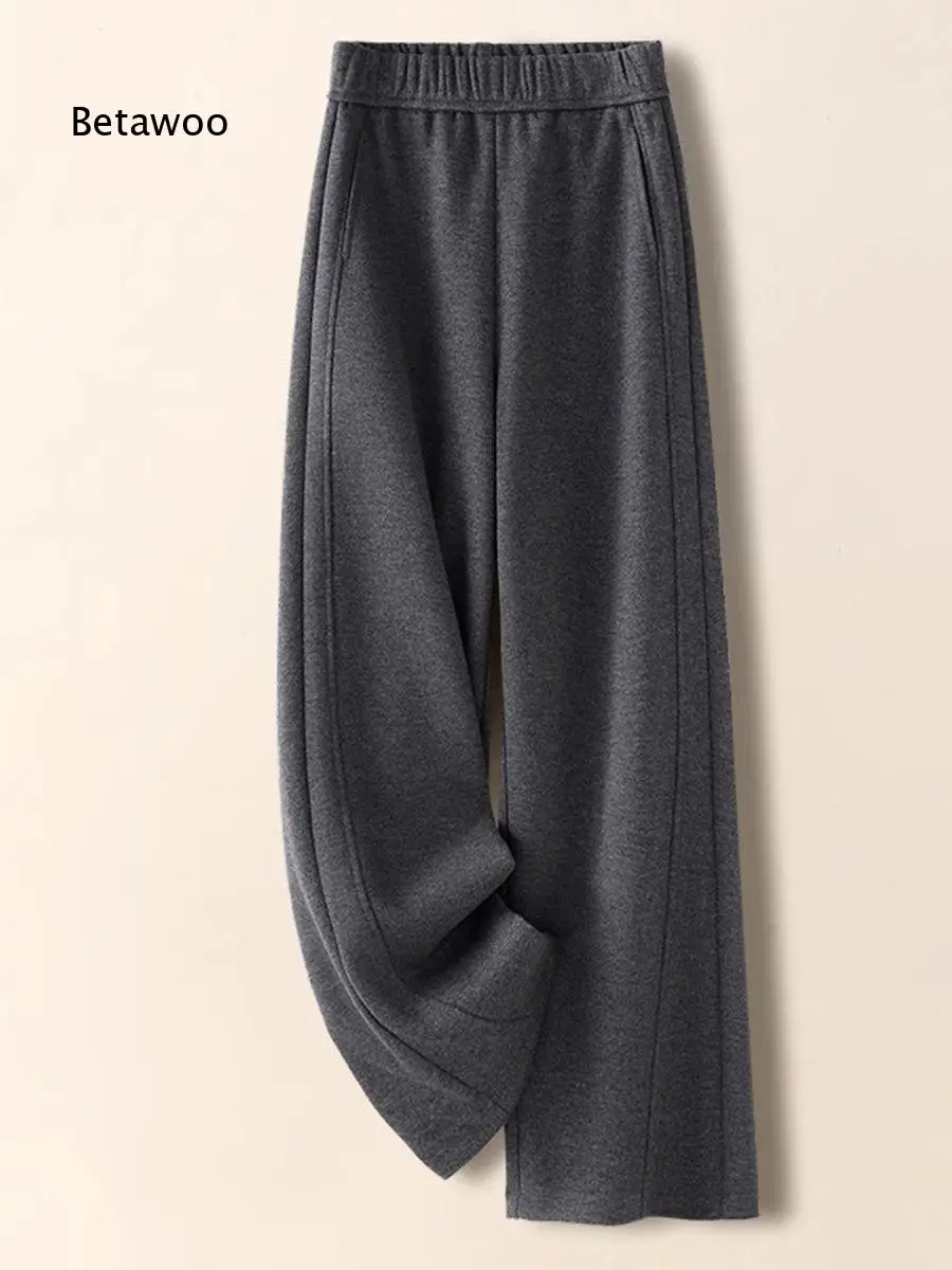 Women High Waist Draping Straight Trousers Soft Narrow Wide Leg Curved Pants With Fleece Lining Thickened Design For Spring Aut