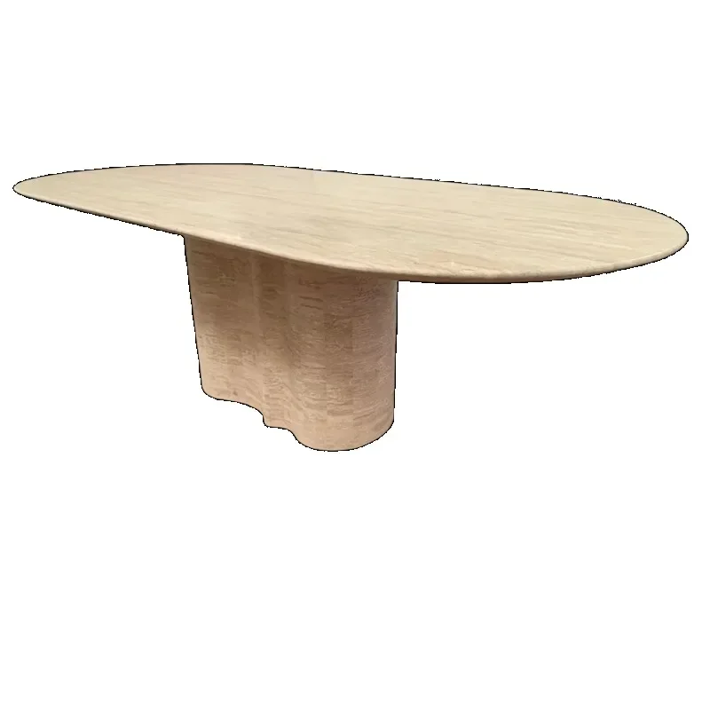 Modern Nordic design living room beige travertine block base square coffee table luxury marble coffee table
