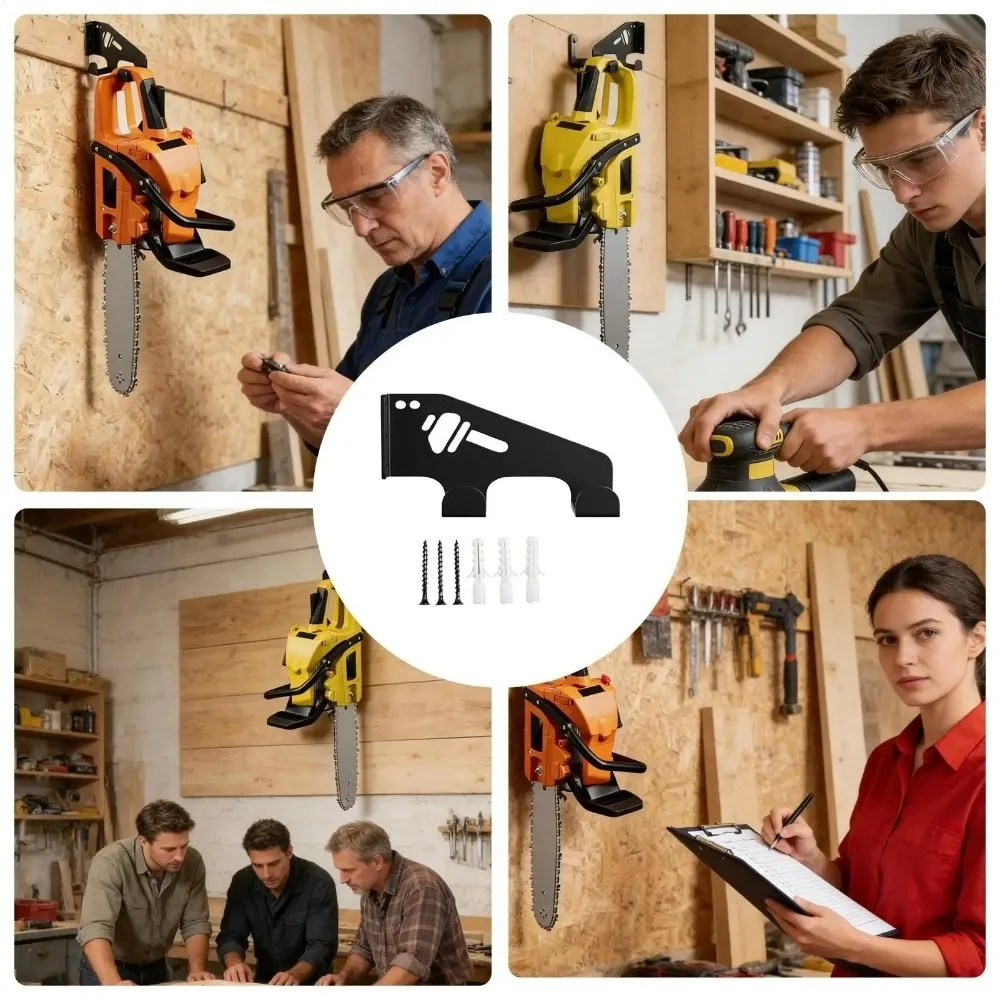 

Вешалка для инструментов, металлическое настенное крепление для бензопилы, противоскользящее экономия места, держатель для бензопилы, сверхмощная стойка для бензопилы, организация хранения