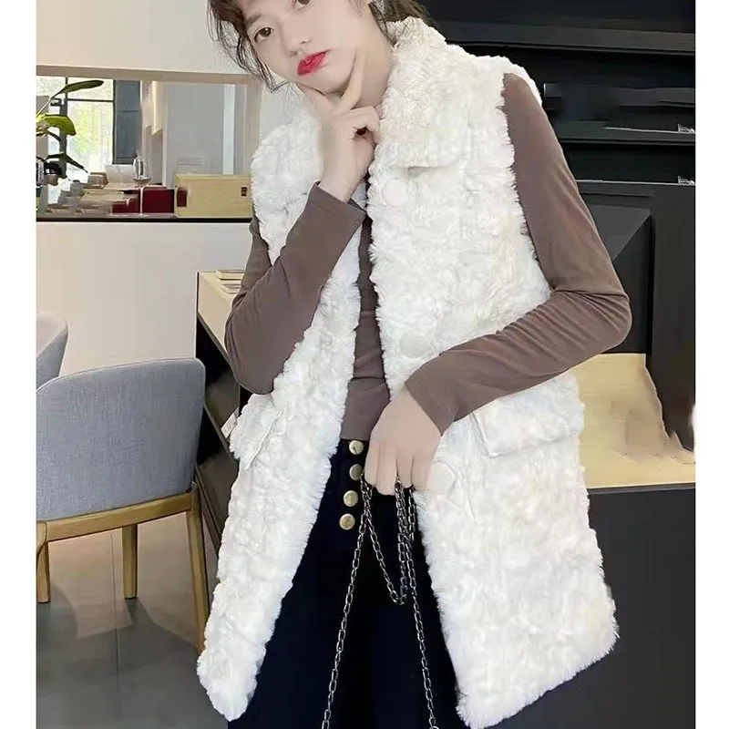 2023 Lamb Hair Women Loose Vest Jacket Simplicity Elegant Fashion Casual Thicken Coat Winter Female Warm Sleeveless Jacket