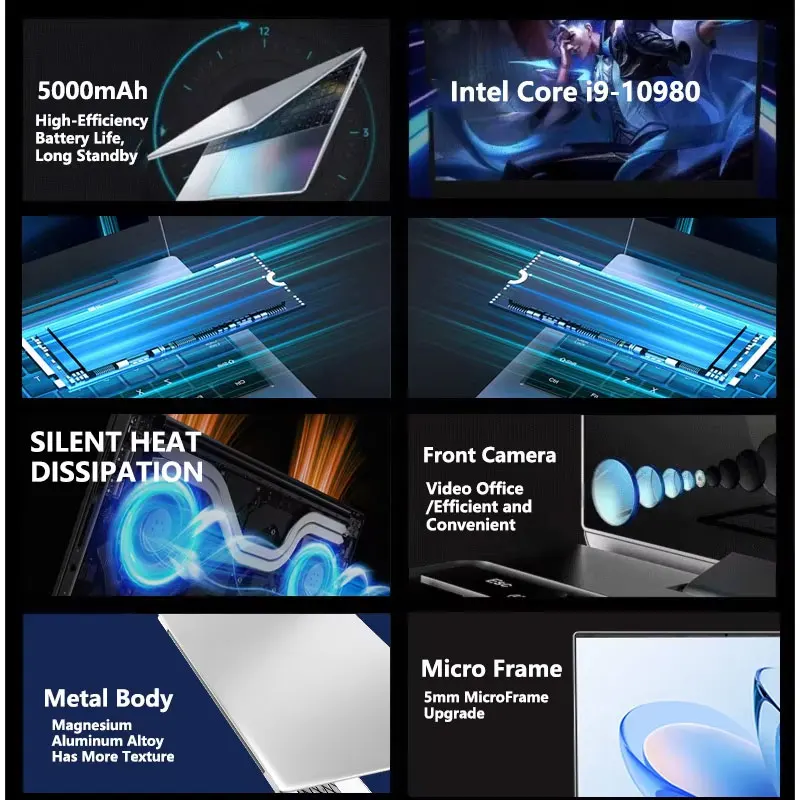 Ноутбук 2026 Windows 11 Pro 15.6 дюймов, Intel Core i9 10980HK, 16 ГБ ОЗУ, 1 ТБ/2 ТБ SSD, для офиса и игр, с разблокировкой по отпечатку пальца
