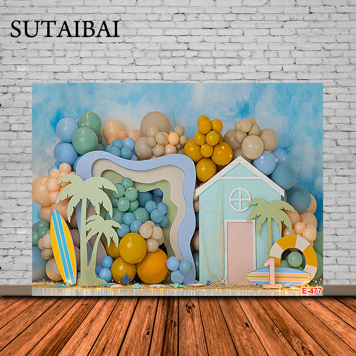 

Summer Seaside Dessert Truck Photography Backdrop Palm Trees Surfboard Seashell Blue Sea Background Kids Cake Smash Photo Studio