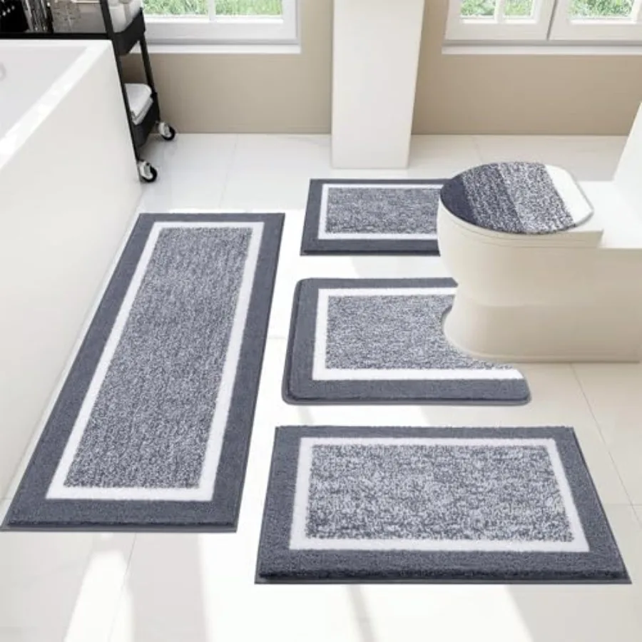 

Bathroom Rugs Sets 5 Pcs Plush Absorbent Microfiber Bath Mats for Bathroom Non Slip Washable Bath Rugs Runner with U Shaped Con