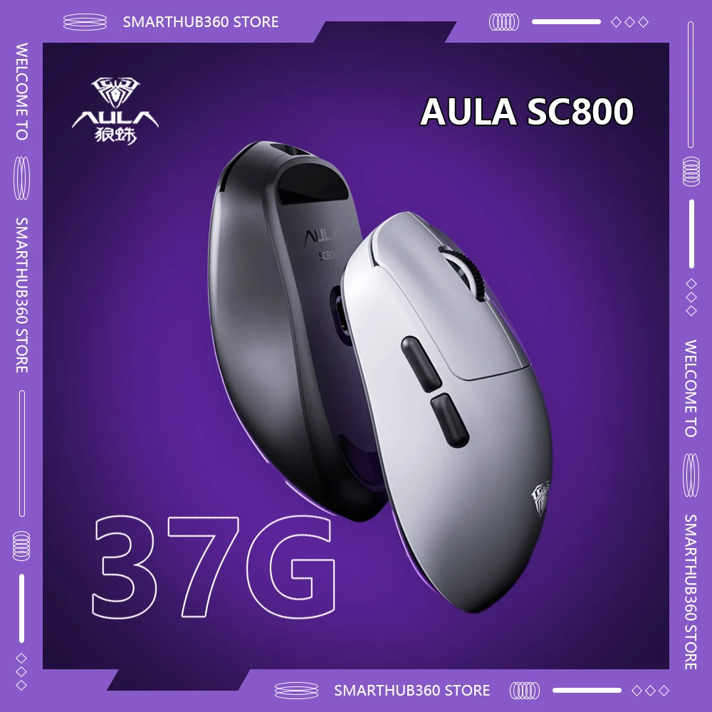 Aula SC800 E-Sports Gaming Mouse 2.4g Wireless 26000dpi 8K Paw3395 Sensor 37g Ultra Lightweight Customized PC Gamer Accessories