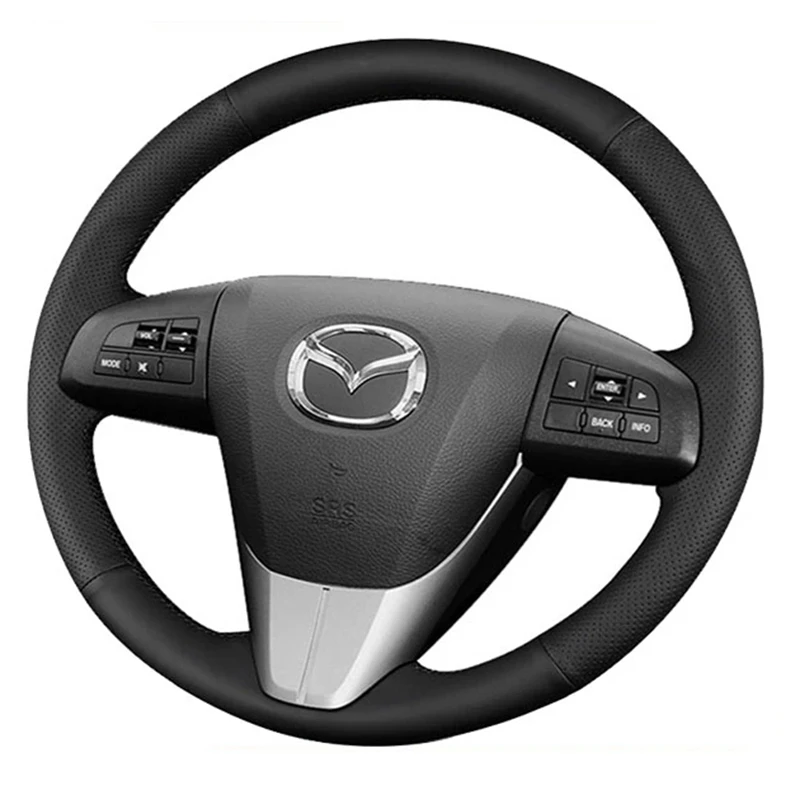 Black PU Artificial Leather Hand-stitched Car Steering Wheel Cover For Old Mazda 3 Mazda 5 Mazda 6 2003-2015