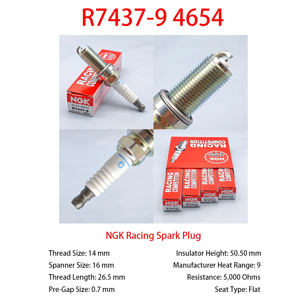 4pcs Original NGK Racing Spark Plug Iridium R7437-9 4654 Suitable For Generation 3 EA888 S3 GTI7 R RS3 RS5 etc