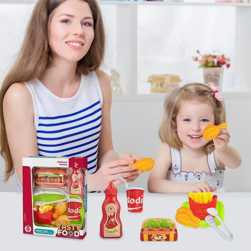 Juego de comida rápida, utensilios de cocina, juego de simulación, juguete de cocina, juego de simulación, accesorios de cocina divertidos para niños para Pascua