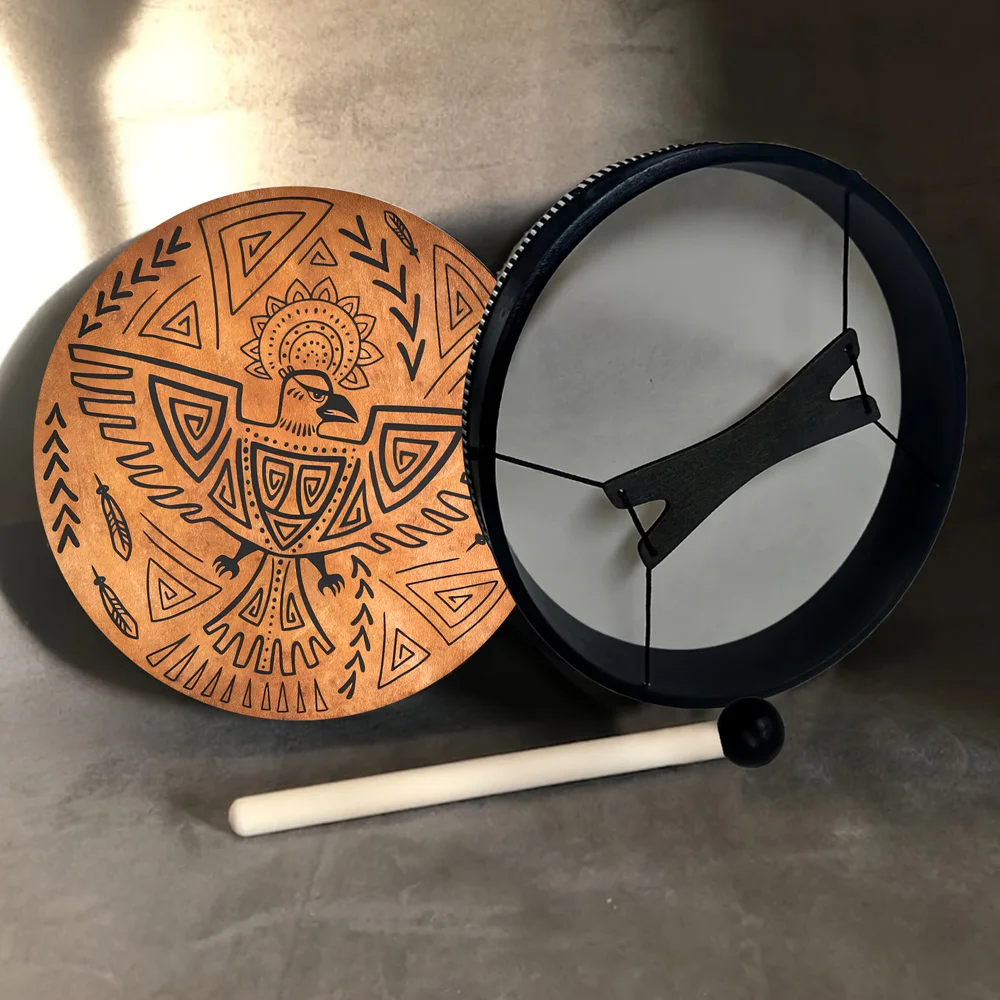 Sound Healing Tool Faux Sheepskin Drumhead Bird Percussion Musical Instrument Eclipse Shaman Drum Style Home Decor