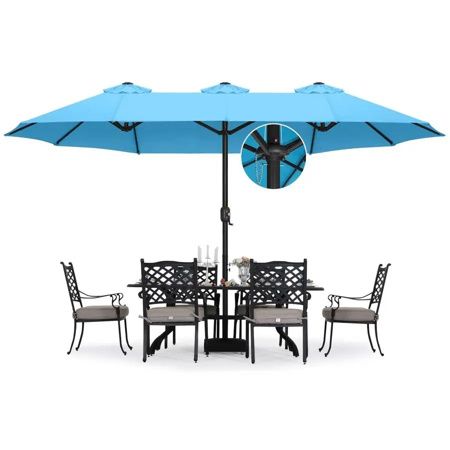 

Зонт для патио 15 футов с основанием, уличный двусторонний прямоугольный зонт с дополнительным фиксатором, утяжелителями для бассейна, газона, заднего двора, бирюзовый