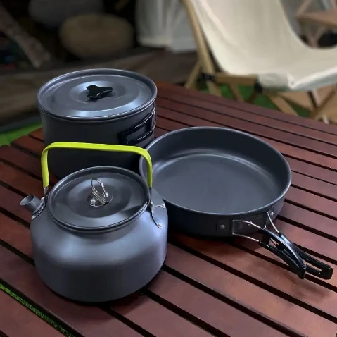 حار بيع المحمولة التخييم في الهواء الطلق طقم حلل استانلس ستيل نزهة للطي وعاء مزيج مجموعة الطبخ مع الموقد للمشي لمسافات طويلة وفي الهواء الطلق