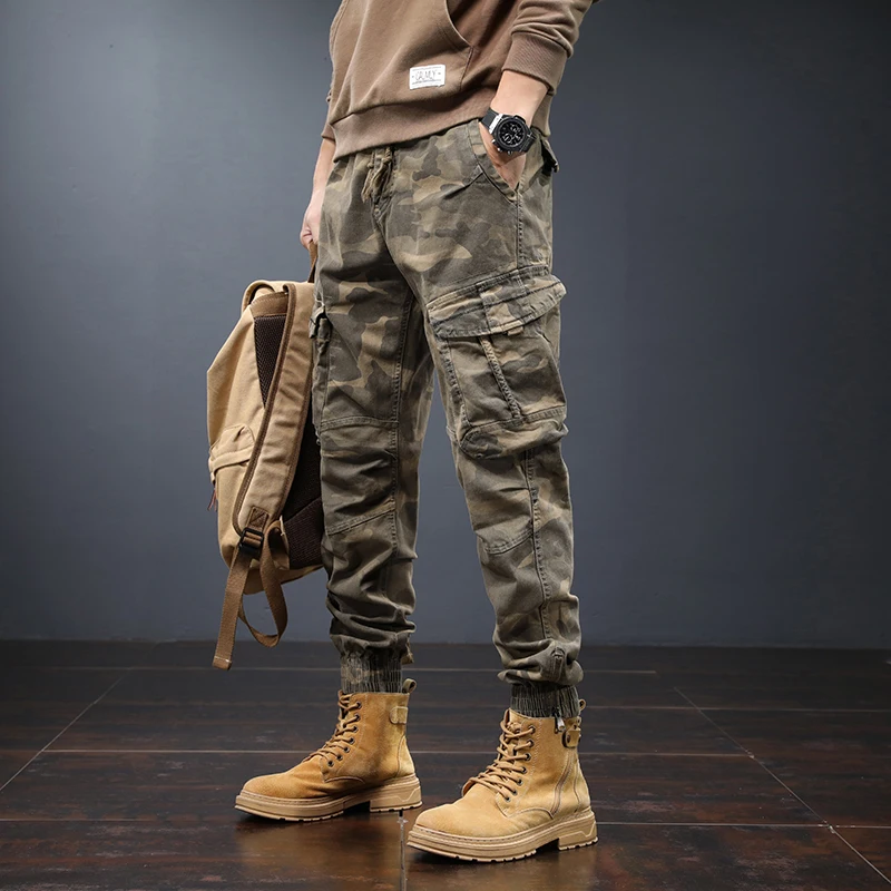 Camouflage Cargo Pants Men's Spring and Autumn Slim-Fitting Ankle-Tied Outdoor Mountaineering Leisure Tactics Tactical Pants